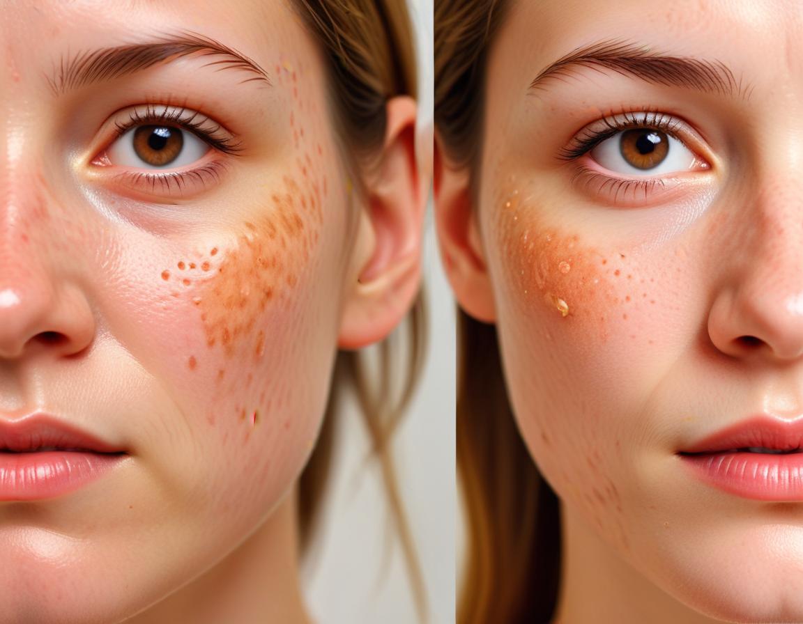 ภาพแสดงสิวบนใบหน้า พร้อมข้อความ 