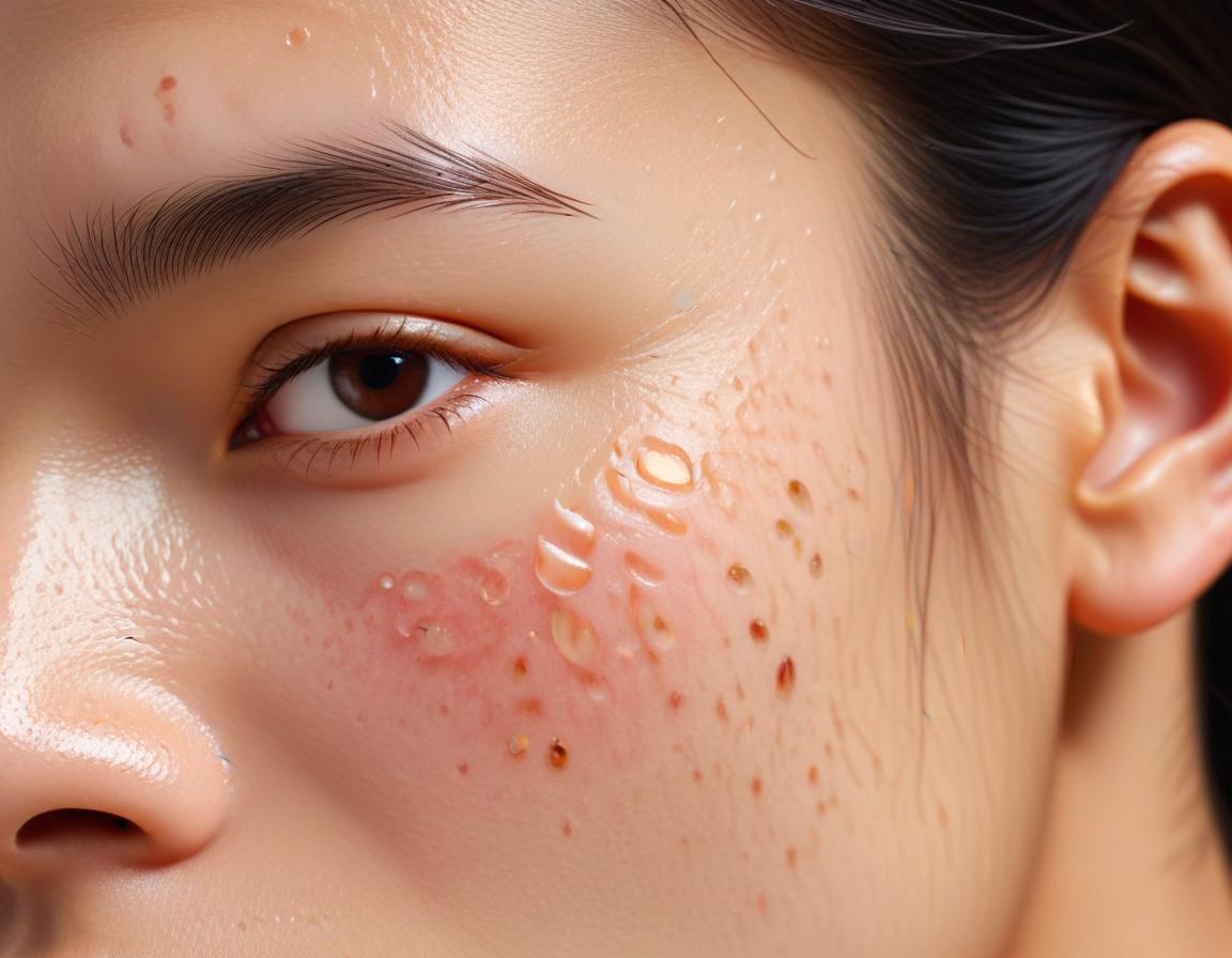 ผิวหน้ามีรอยสิวดำ ใกล้ชิด เห็นลายละเอียดผิวชัดเจน เน้นพื้นผิวและริ้วรอย