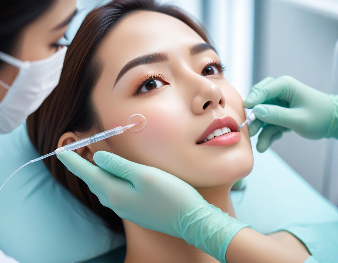 แพทย์ ผู้ เชี่ยวชาญ ฉีด ฟิลเลอร์ คาง ใน คลินิก ความ งาม อย่าง มืออาชีพ พร้อม อุปกรณ์ ปลอดภัย