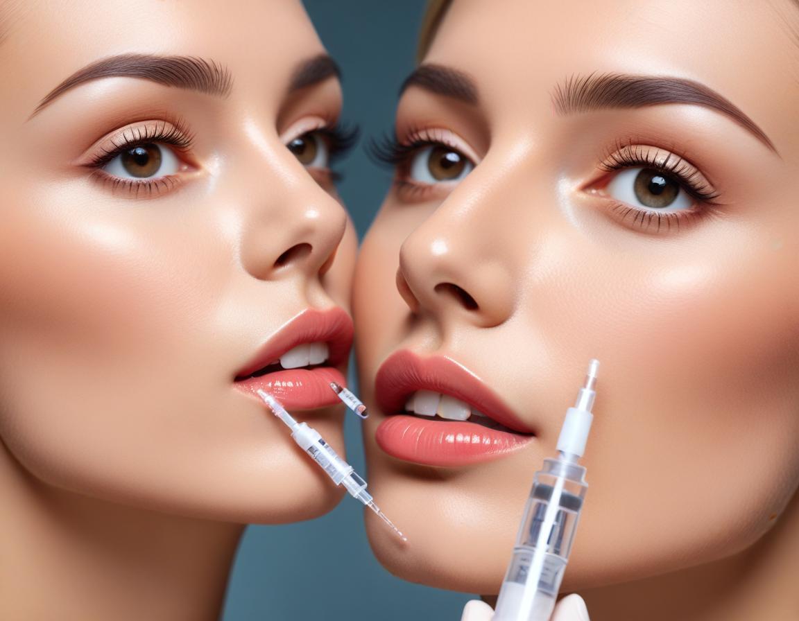 กระบอกฉีด ฟิลเลอร์ ไฮยาลูรอน กำลัง ฉีด คาง อย่าง ระมัดระวัง ใน คลินิก