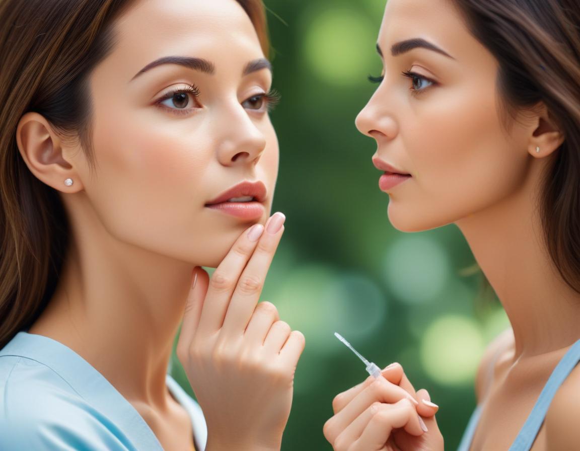 ภาพ เปรียบเทียบ ก่อน-หลัง ฟิลเลอร์คาง HarmonyCa ชี้ให้เห็น ผลลัพธ์ ความเรียบเนียน บน ใบหน้า ไม่ ต้องพักฟื้น