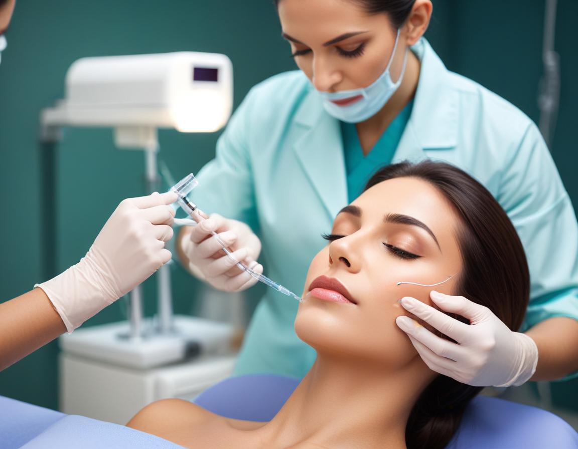 แพทย์ กำลัง ฉีด ฟิลเลอร์ บริเวณ ขมับ ใน คลินิก ทันสมัย อย่าง มืออาชีพ
