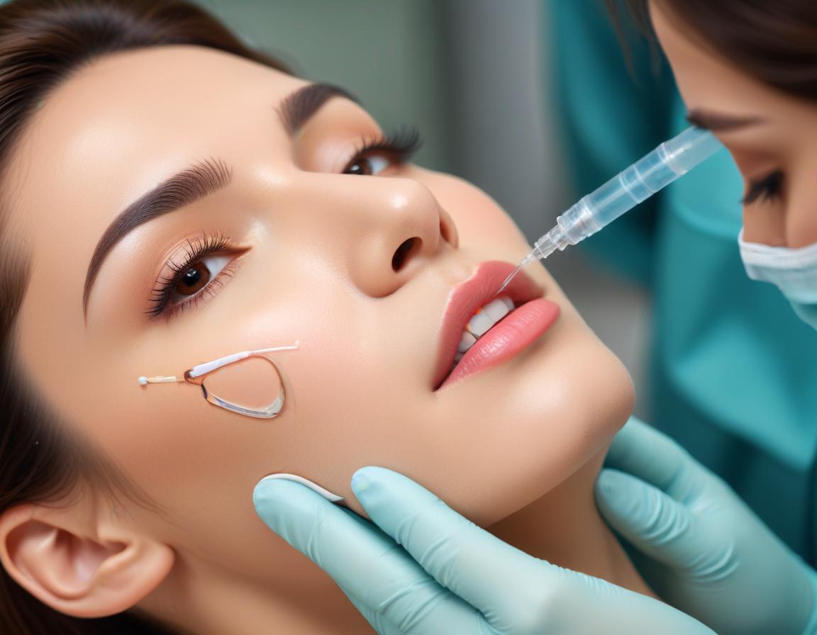 ภาพ แสดง กระบวนการ ฉีด ฟิลเลอร์ ขมับ โดย ผู้ เชี่ยวชาญ ใน คลินิก เพื่อ ความ งาม ปลอดภัย